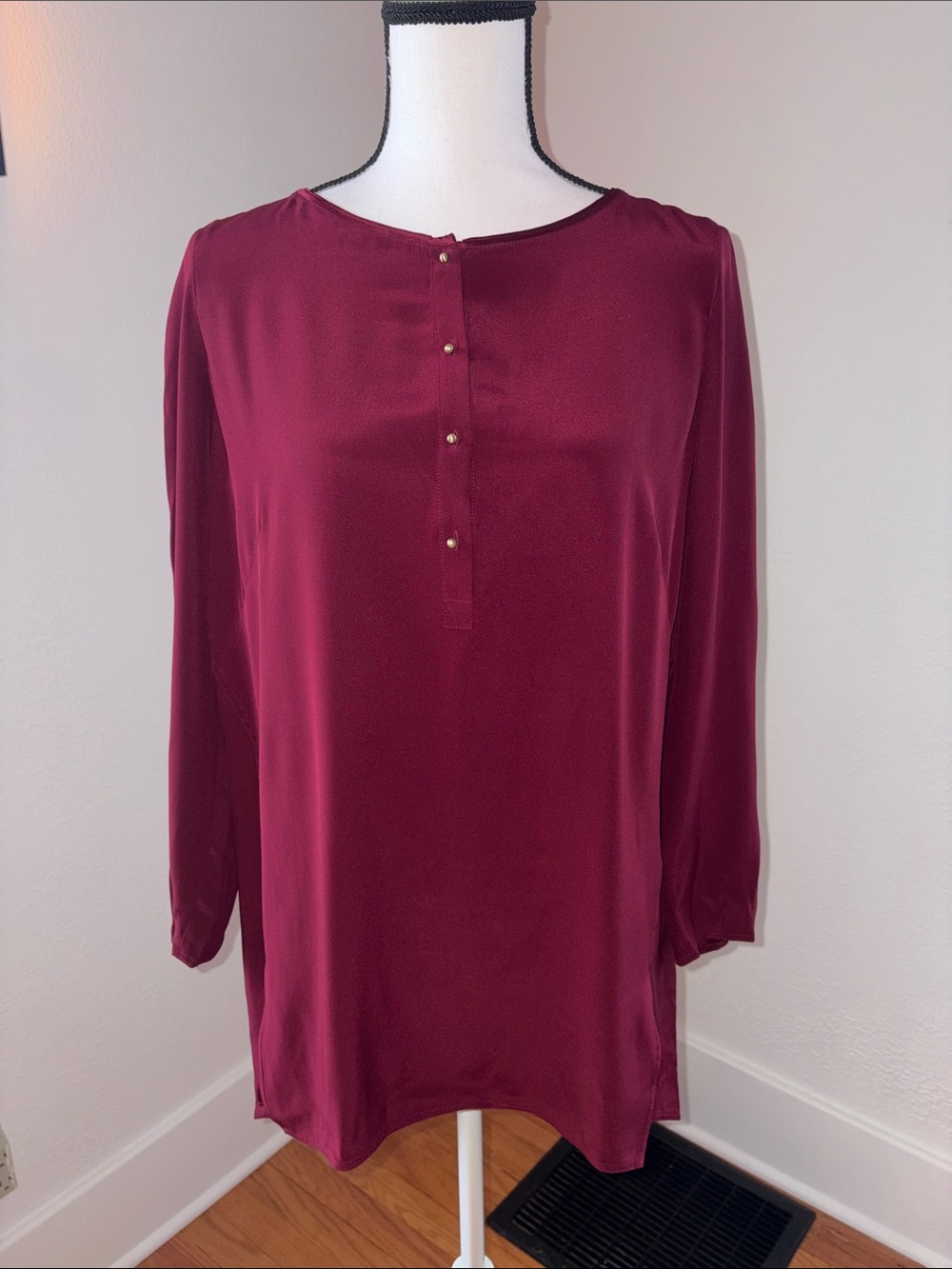 Lafayette 148 New York Burgundy Henley-Style Tunic 100% Silk Medium